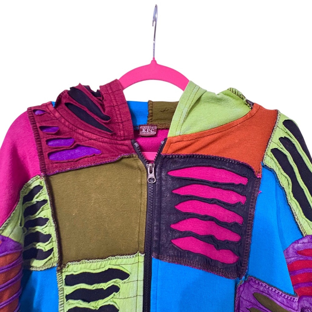Kpc Vintage Colorful Patchwork Zip-Up Long-Line H… - image 8